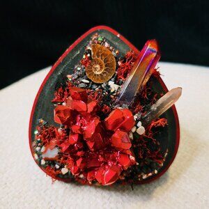 Mini Handmade Red Crystal Garden Display Hanger w/ Quartz